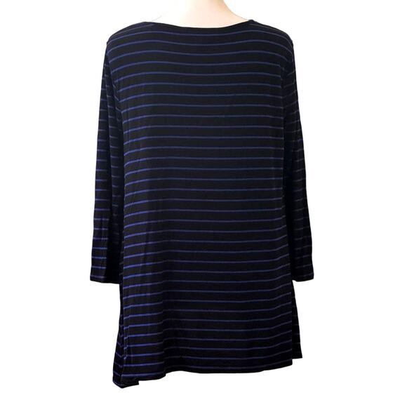 Cable & Gauge Black Blue Striped Tunic Top Handkerchief Hem Long Sleeve Size M - Picture 2 of 9
